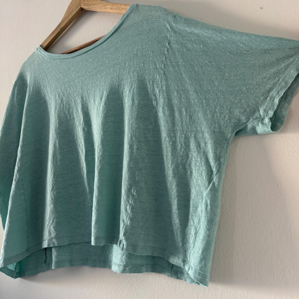 Eileen Fisher 100% Organic Linen Boxy Bat Sleeve Top L Minimalist Coastal Cruise